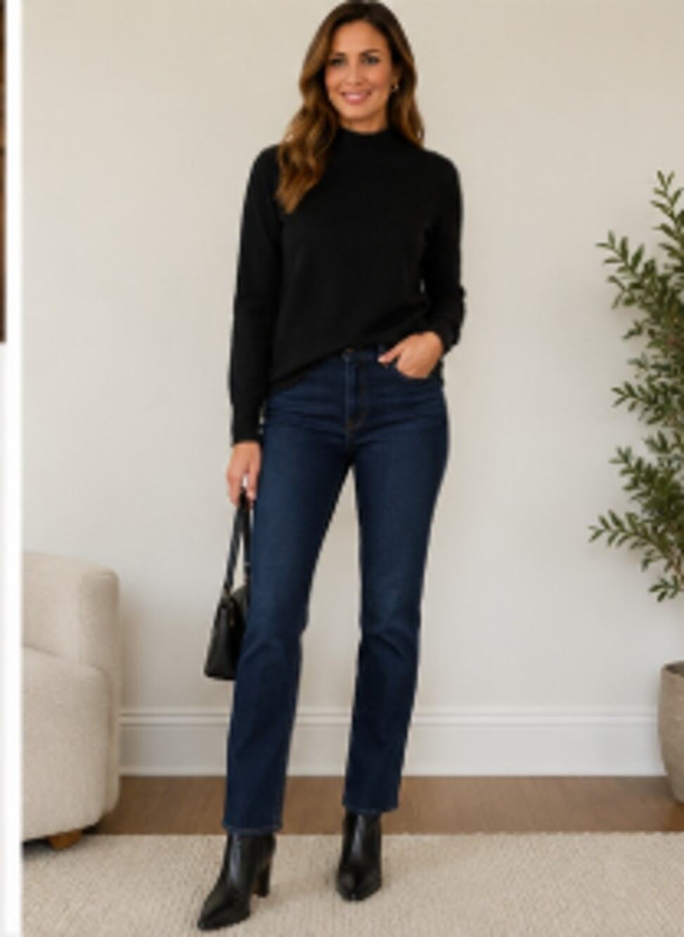 Adrienne Vittadini 100% 2-Ply Cashmere Mock Neck Sweater Black Medium